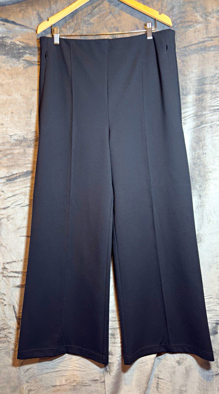 LOFT Women’s Black Knit Dress Pants XL Mid Rise Flat Front Zip Pockets Stretch